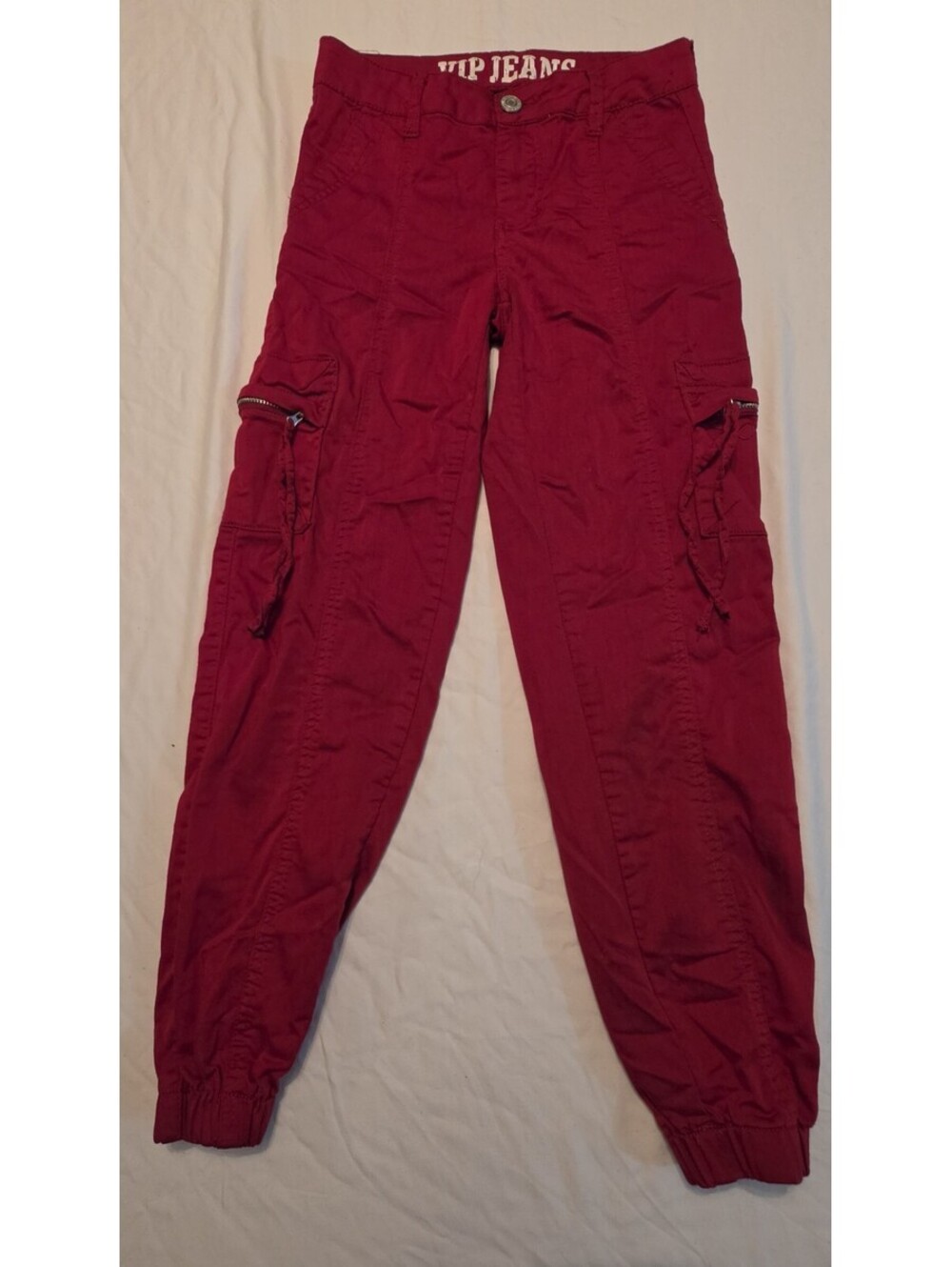 VIP Jeans Red Cargo Pants Pockets Wide Leg Stretch Jeans Women's 1/2